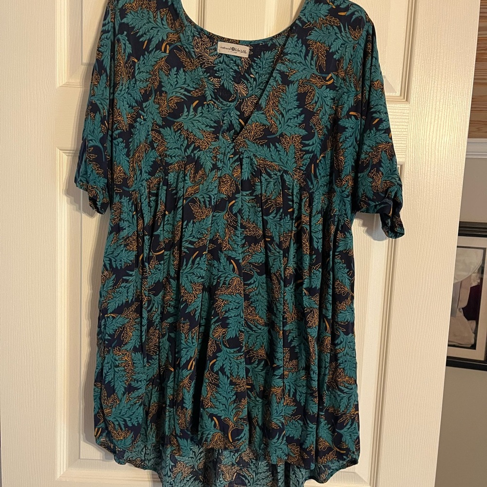 NATURAL LIFE Blue Pleated Tunic Blouse